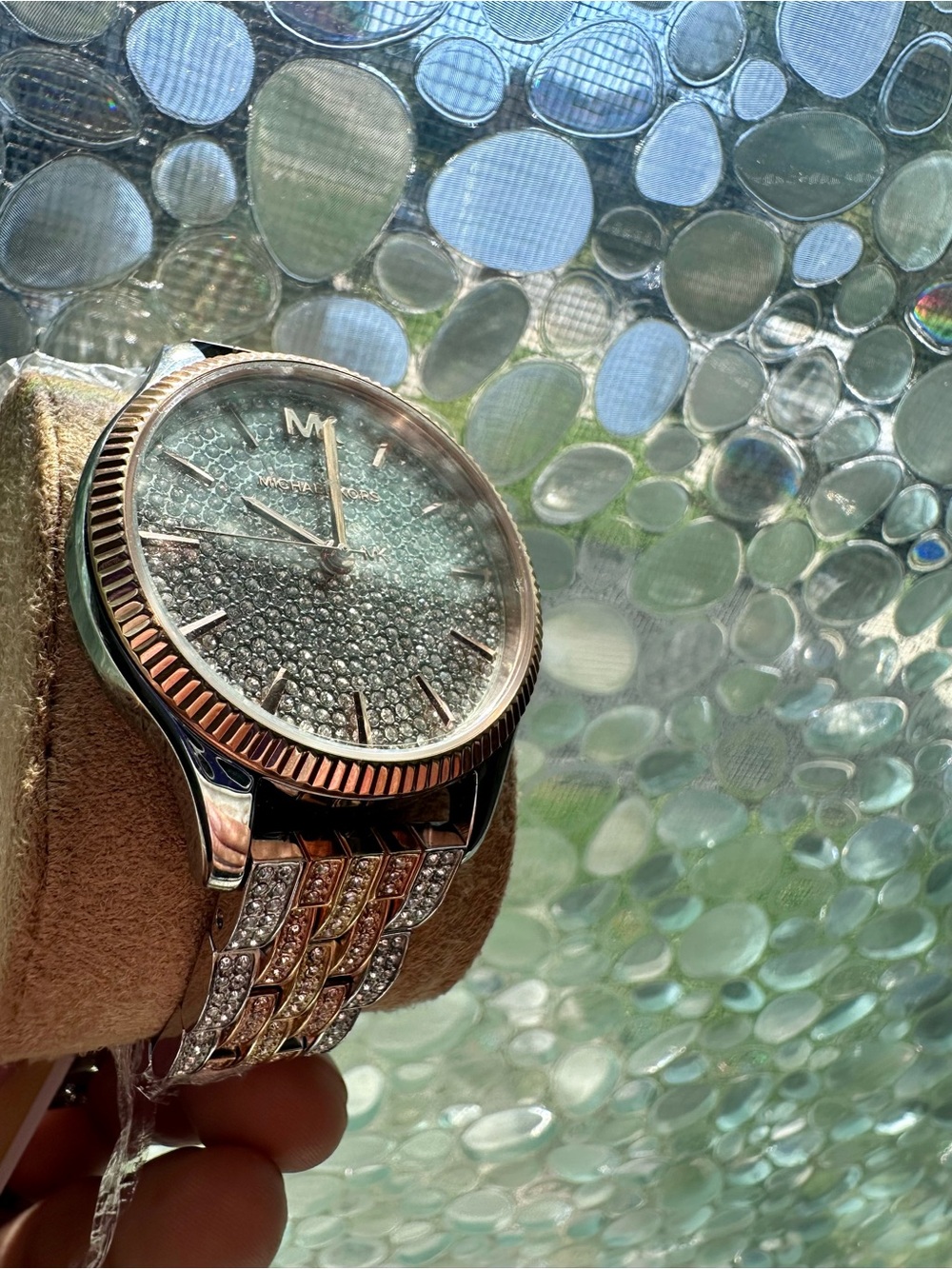 Michael Kors Rose Gold and Silver Crystal Pavé Bracelet Watch - Picture 6 of 7